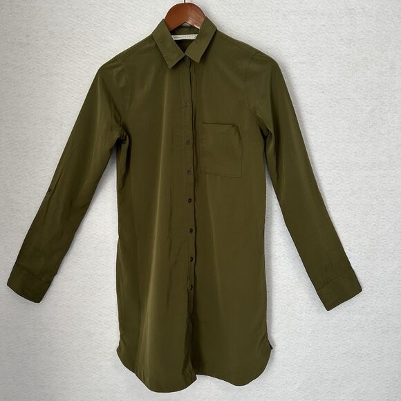 Abercrombie & Fitch Dress Women S Green Button Up Roll Tab Sleeve Casual Preppy - Picture 14 of 15